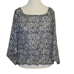 Details Plus Size 2X Black White Patterned Sheer Shirt